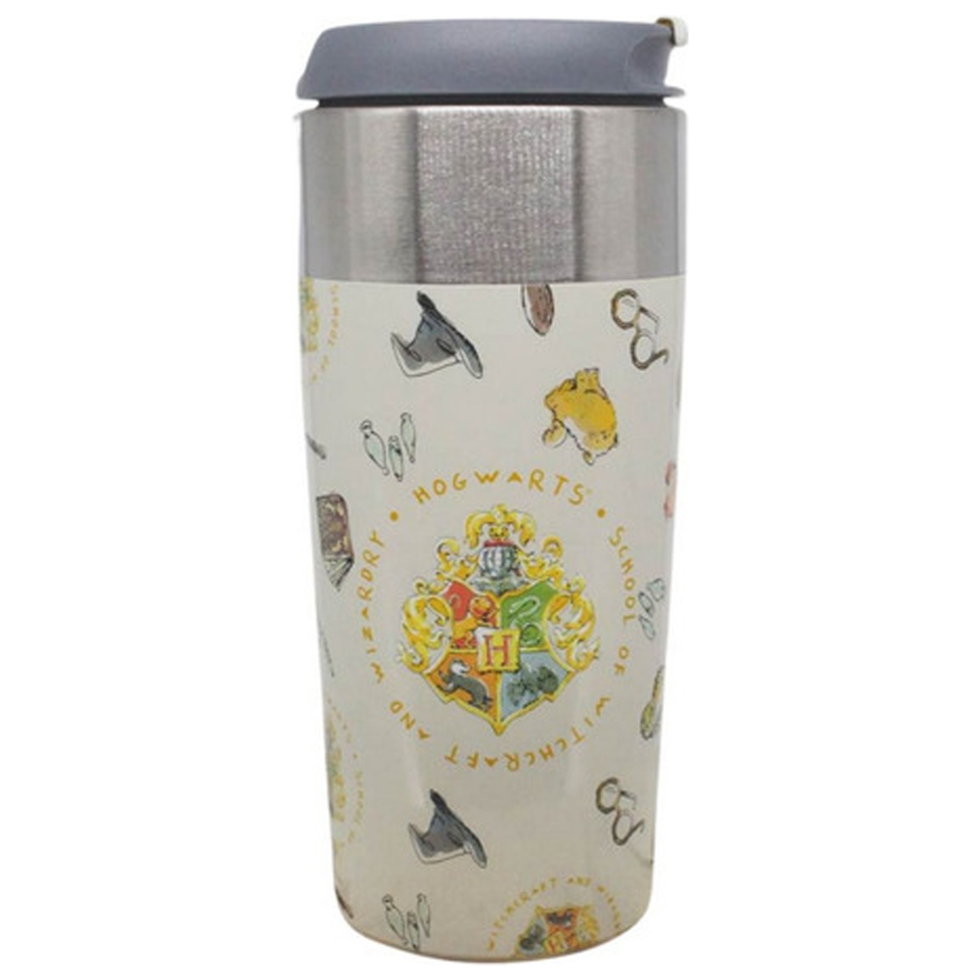 Copo para Viagem de Aço Inox 300ml com Tampa Hogwarts Harry Potter Zona Criativa