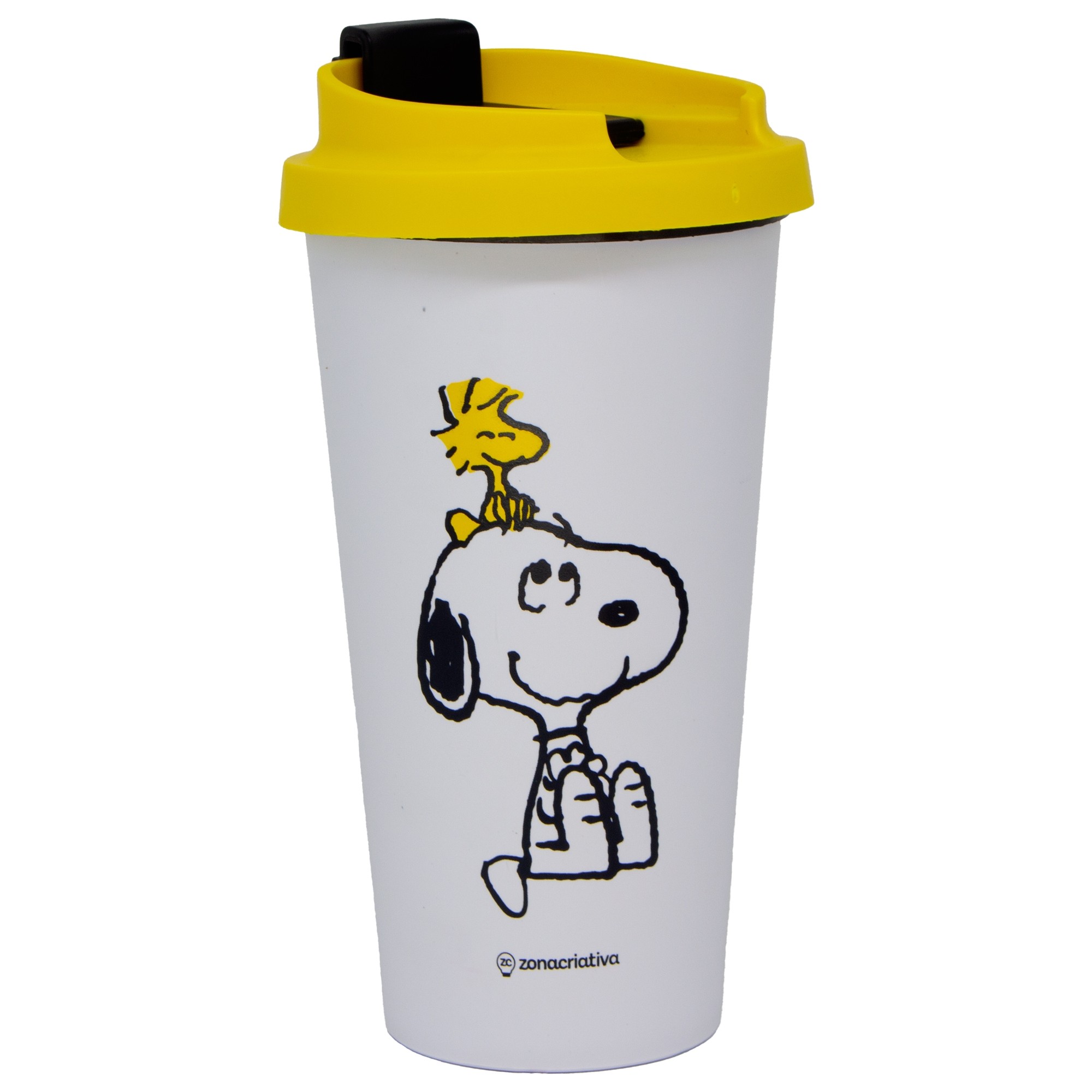 Copo Plástico para Viagem Bucks 500ml com Tampa Snoopy Peanuts Zona Criativa