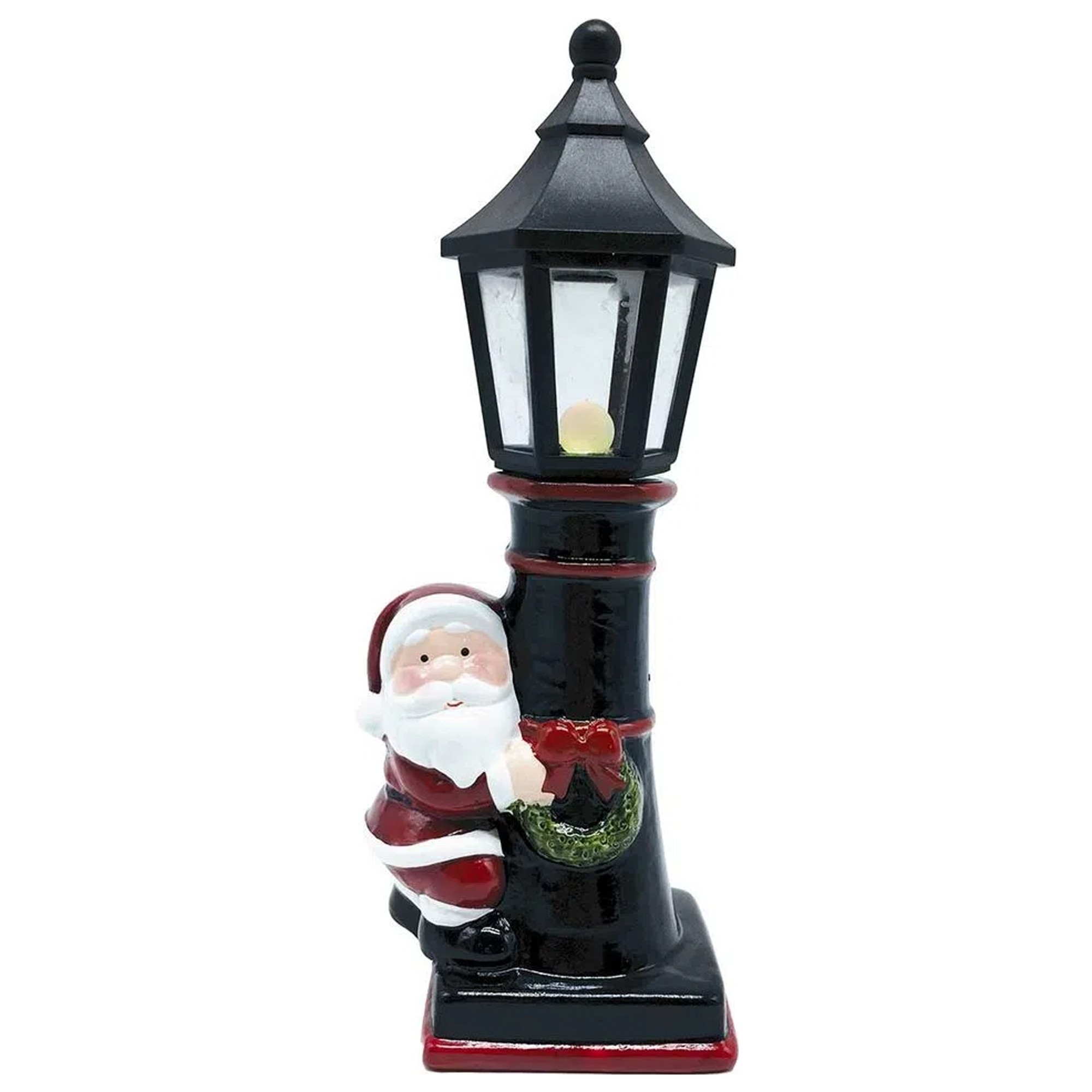 Enfeite de Cerâmica Papai Noel no Poste com Led 23X9,5X6cm Fartex