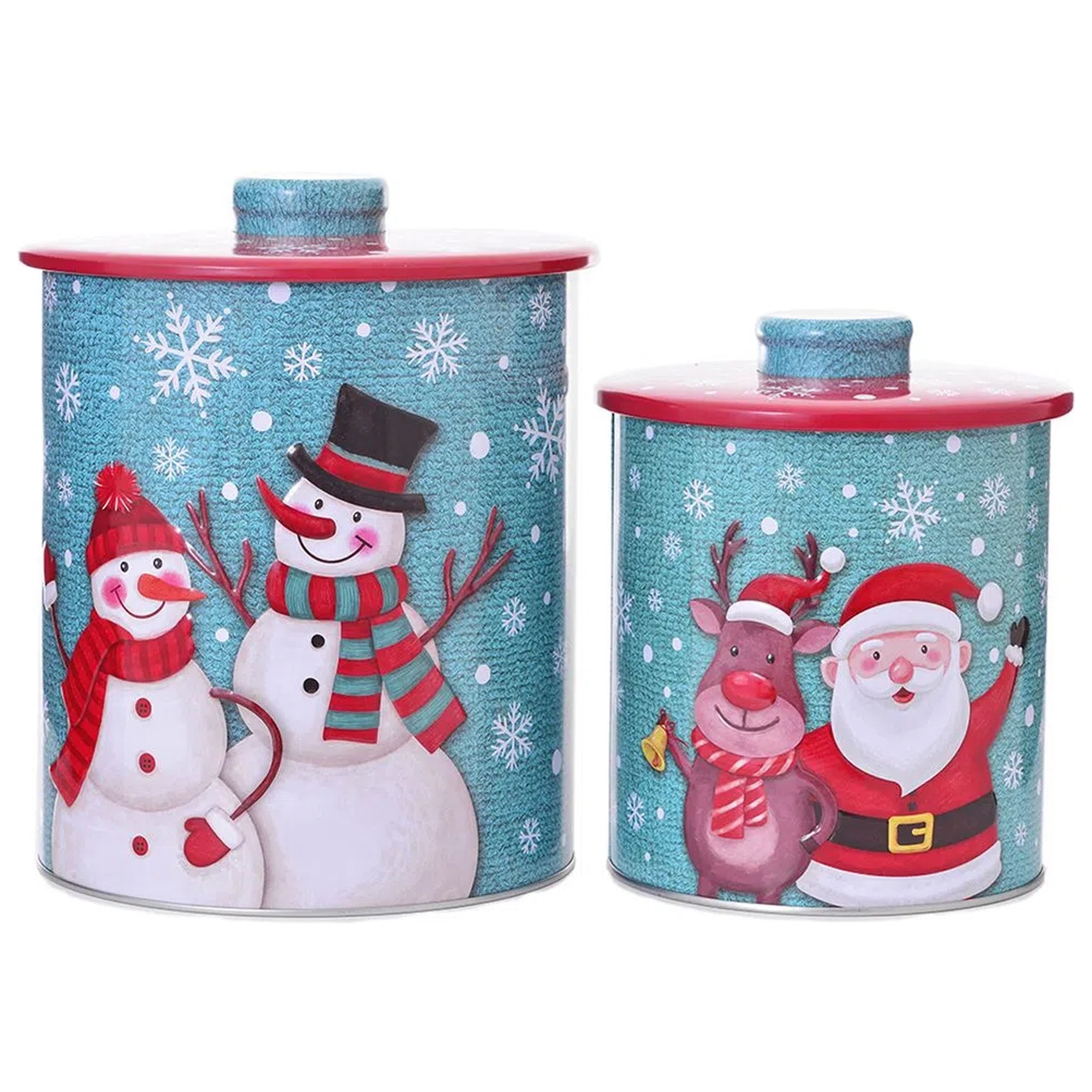 Kit Latas Natalinas Boneco de Neve 21,5X18,5cm e Papai Noel 17X15cm Fartex