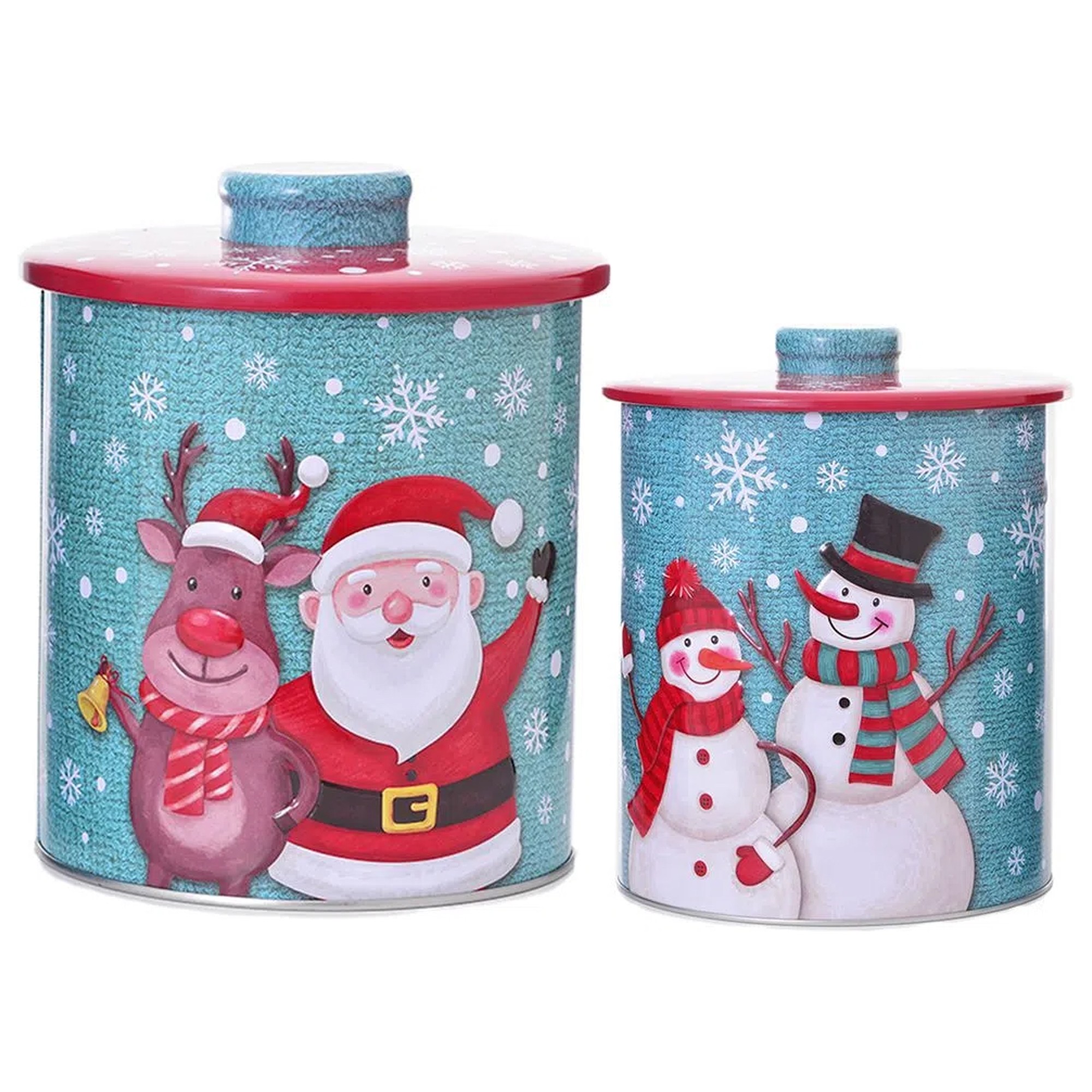 Kit Latas Natalinas Papai Noel 21,5X18,5cm e Boneco de Neve 17X15cm Fartex