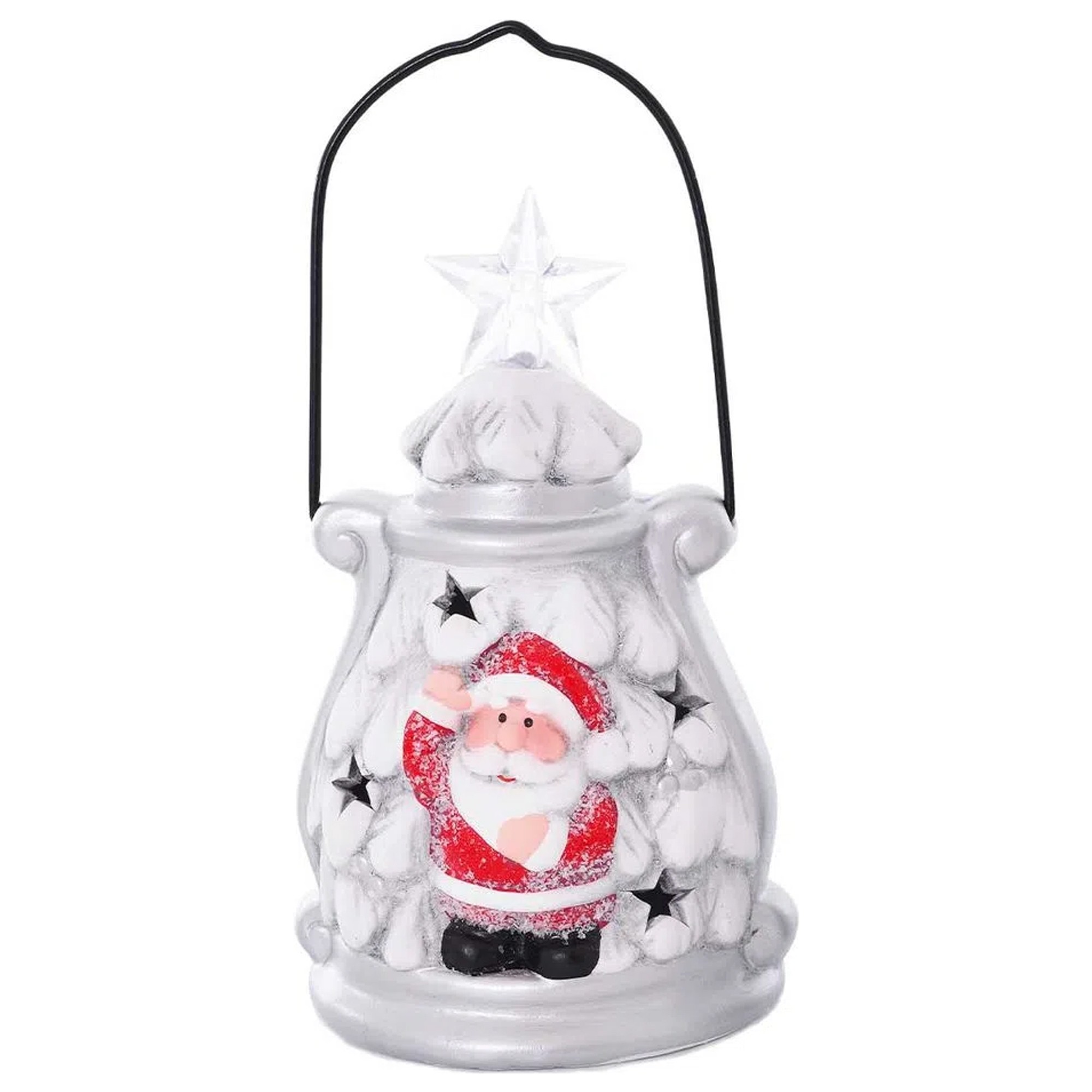 Lampião de Cerâmica Papai Noel Estrela com Led 14,5X9X8,5cm Fartex