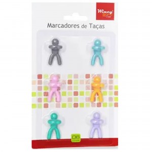 Conjunto com 6 Marcadores de Taça com Formato de Boneco de Silicone Colorido Wincy